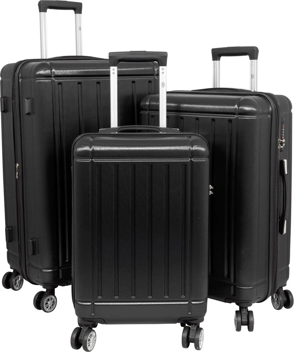 Travelsuitcase - Parma- Ruimbagage Reiskoffer - Polycarbonaat- Zwart - Hoogglans - Maat L / 93 Liter