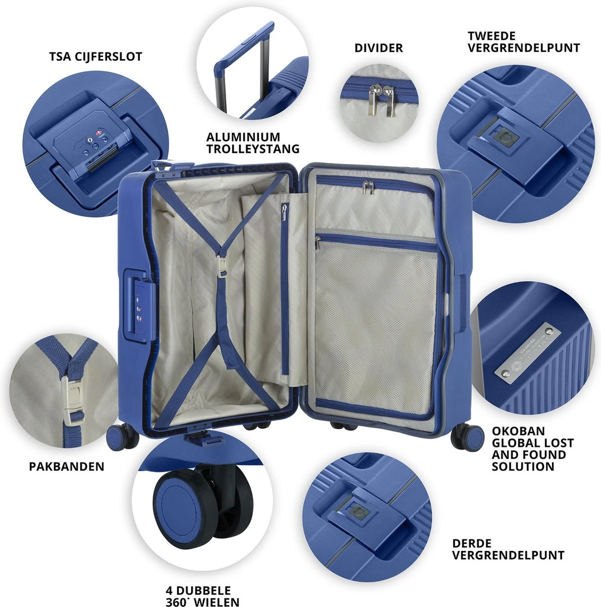 CarryOn Protector Luxe 2-delige Kofferset - TSA Trolleyset Handbagage En Groot - Kliksloten - Ultralicht - Blauw - Afbeelding 3