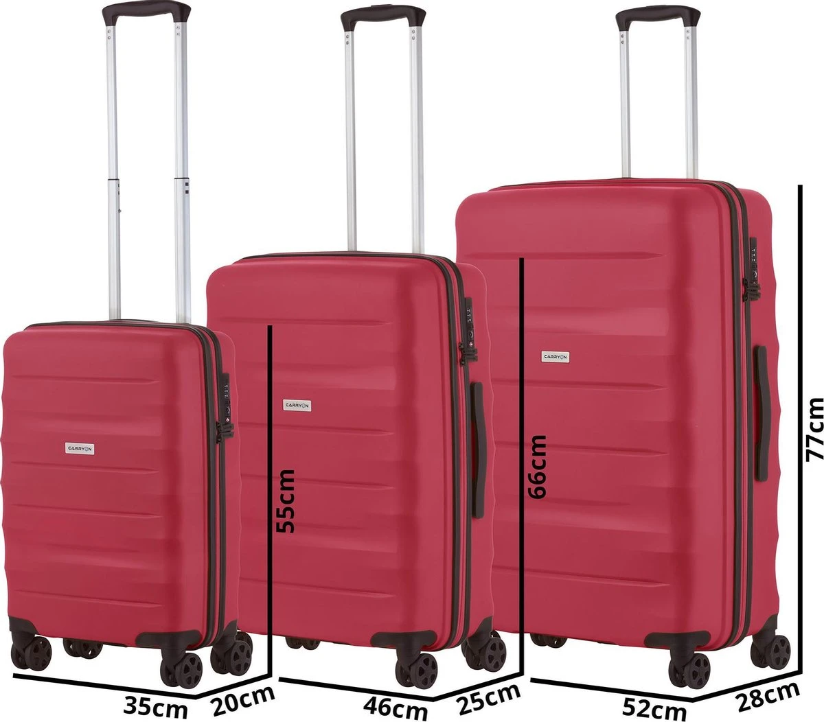 CarryOn Porter ® Kofferset - TSA Trolleyset 3-delig Met OKOBAN - Dubbele Wielen - Rood - Afbeelding 6