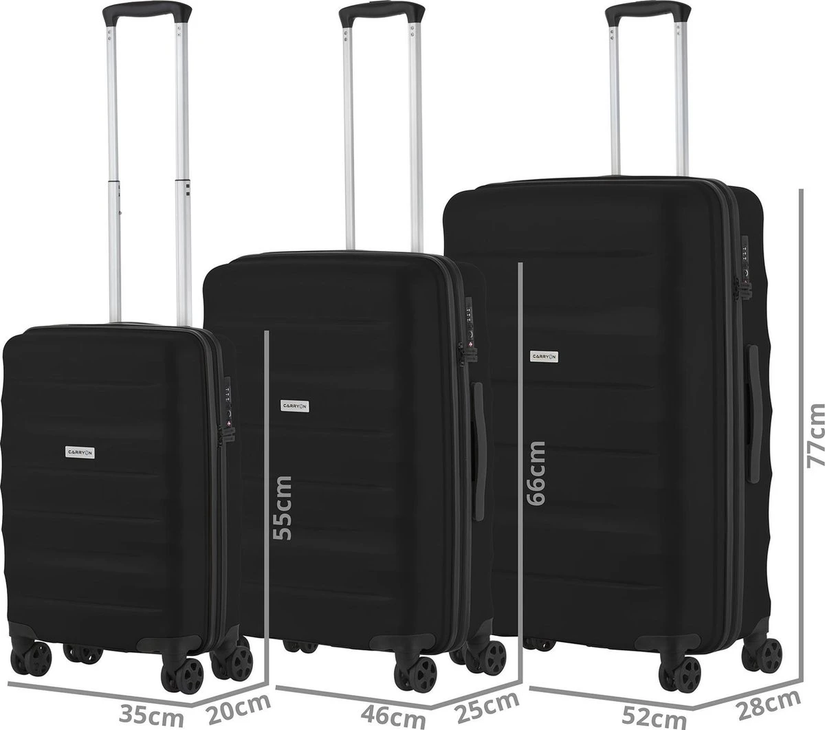 CarryOn Porter ® Kofferset - TSA Trolleyset 3-delig Met OKOBAN - Dubbele Wielen - Zwart - Afbeelding 6
