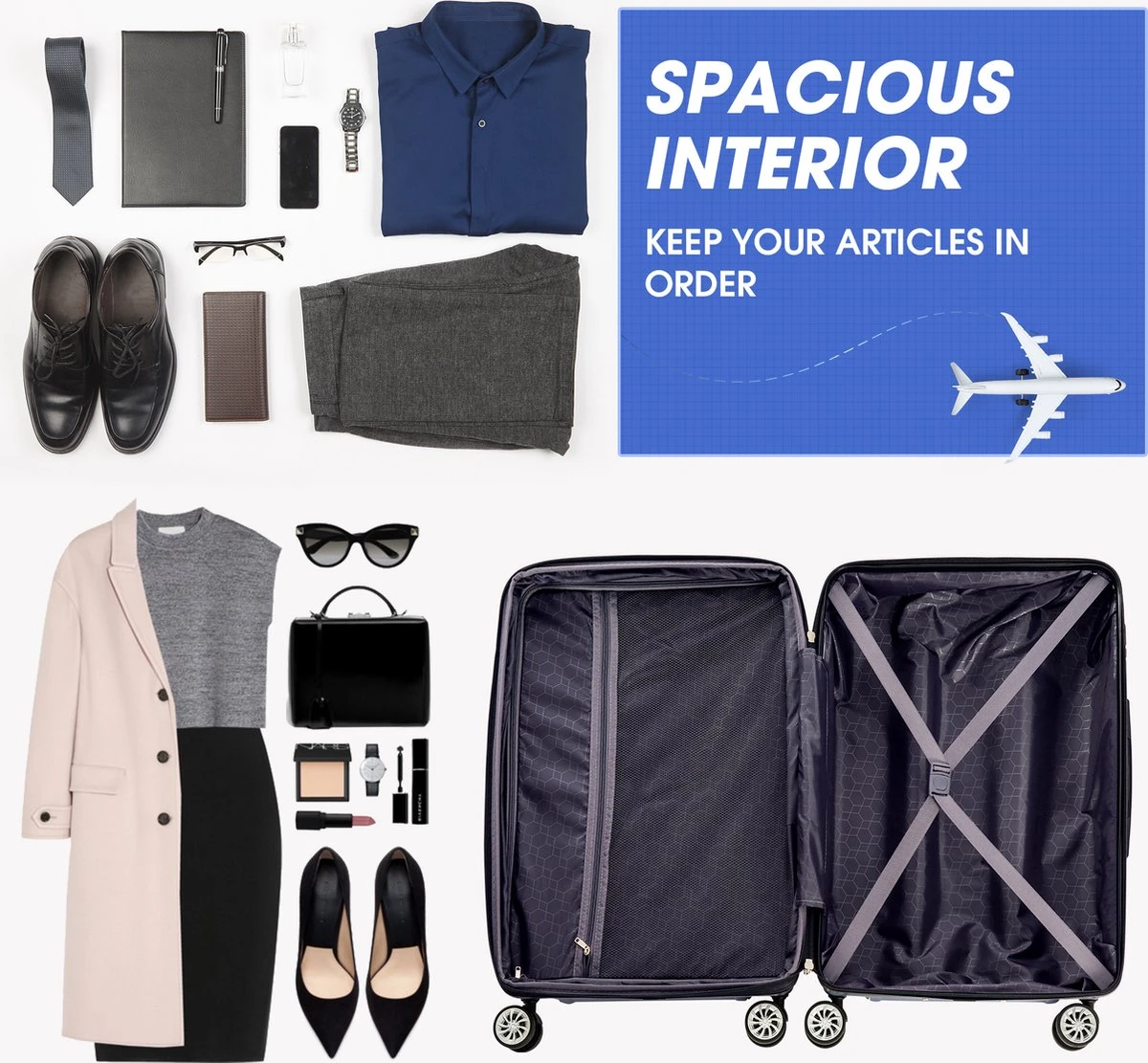 Merax 3-delig Kofferset Met TSA Slot - Trolleyset ABS 40L, 70L & 110 Liter - Zwart - Afbeelding 2