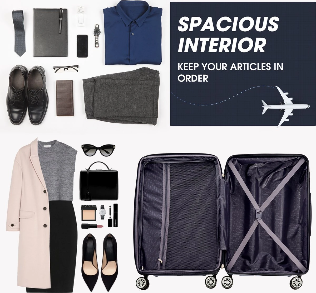 Merax 3-delig Kofferset Met TSA Slot - Trolleyset ABS 40L, 70L & 110 Liter - Grijs - Afbeelding 10