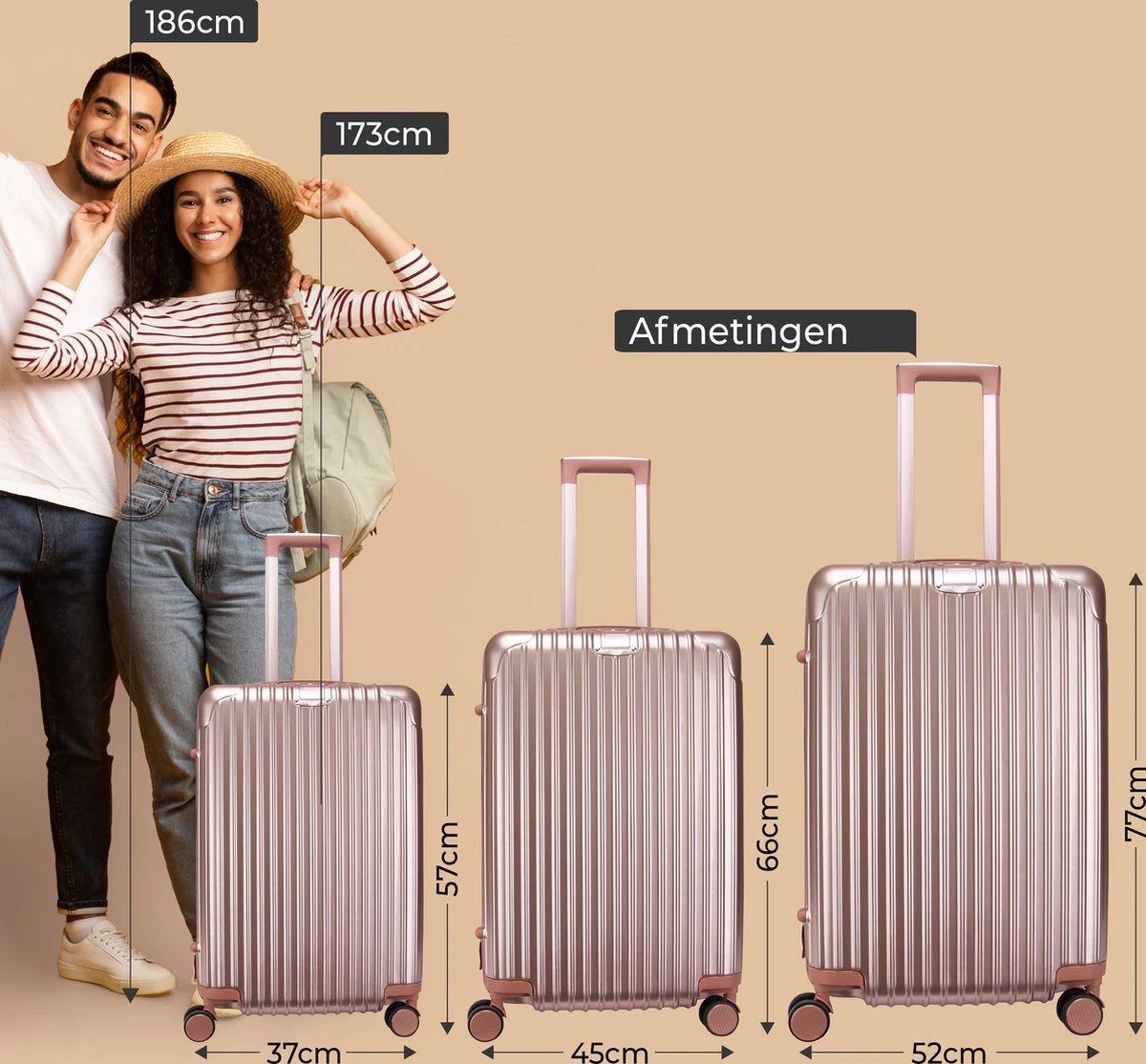 Royal Swiss - Reis Koffer - 66cm - Cijferslot- Lichtgewicht Koffer - 4 Wielen- Rosé Gold - Afbeelding 5