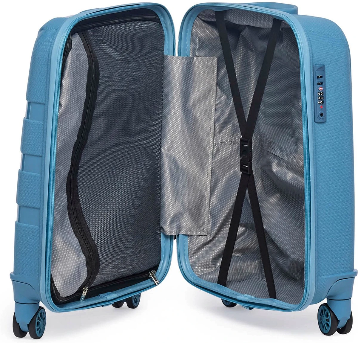 ©TROLLEYZ - Paris No.5 - Trolley - 55cm Met TSA Slot - Dubbele Wielen - 360° Spinners - 100% Polypropyleen - Handbagage Koffer In Ice Blue - Afbeelding 4