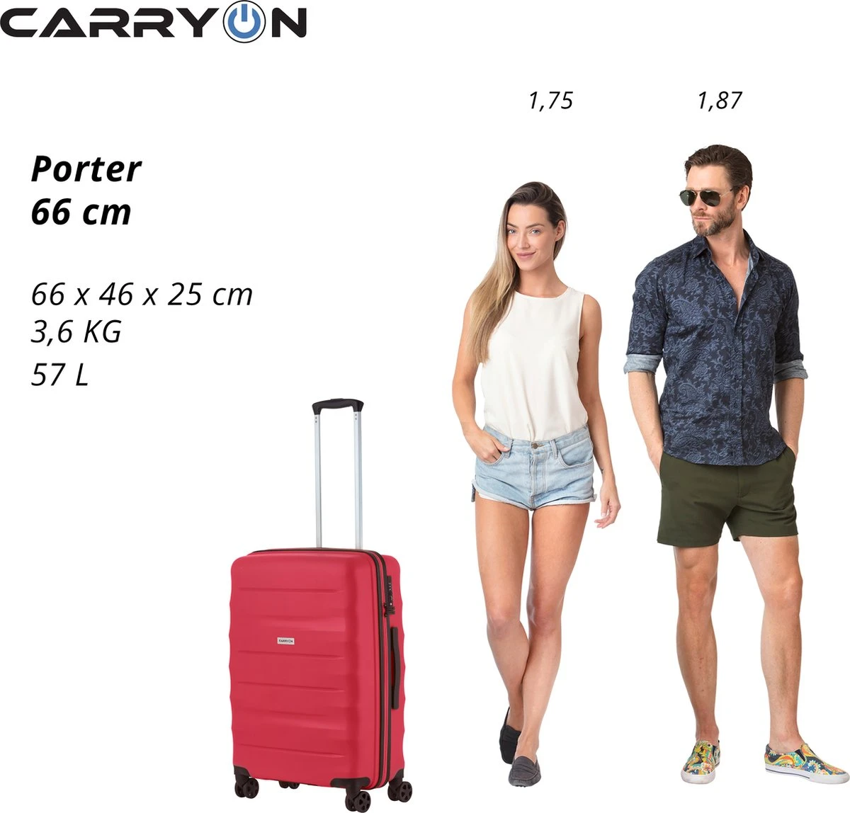 CarryOn Porter ® Reiskoffer - 66cm Trolley Met TSA-slot - OKOBAN Registratie - Rood - Afbeelding 5