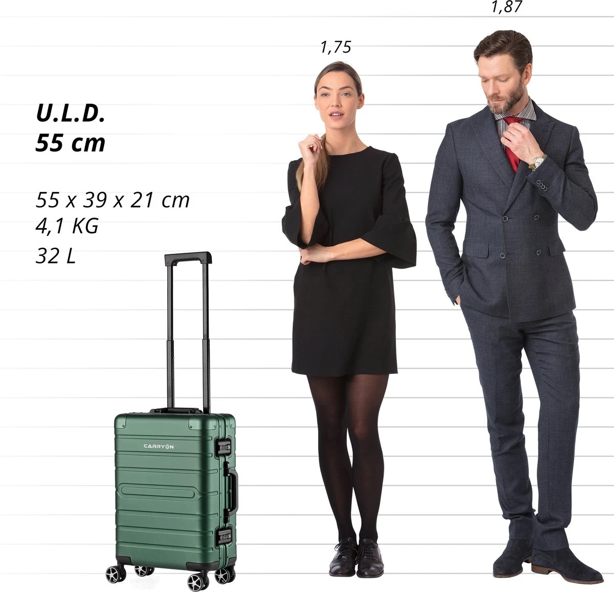 CarryOn ULD Handbagage - Luxe Aluminium Trolley 55cm - Dubbel TSA Slot - Dubbele Wielen - Groen - Afbeelding 4