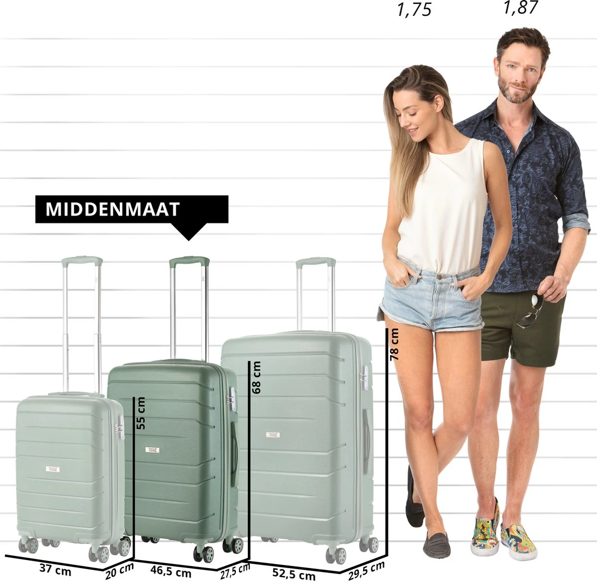 TravelZ Big Bars Reiskoffer 68 Cm Met Dubbele Wielen - Trolley Koffer Met TSA-slot - Olijf - Afbeelding 2