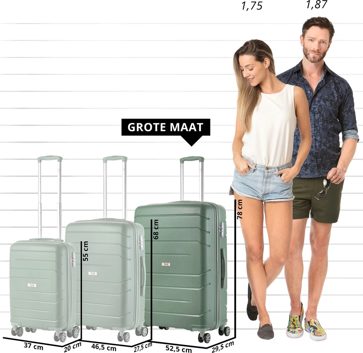 TravelZ Big Bars Reiskoffer 78 Cm Met Dubbele Wielen - Trolley Koffer Met TSA-slot - Olijf - Afbeelding 2