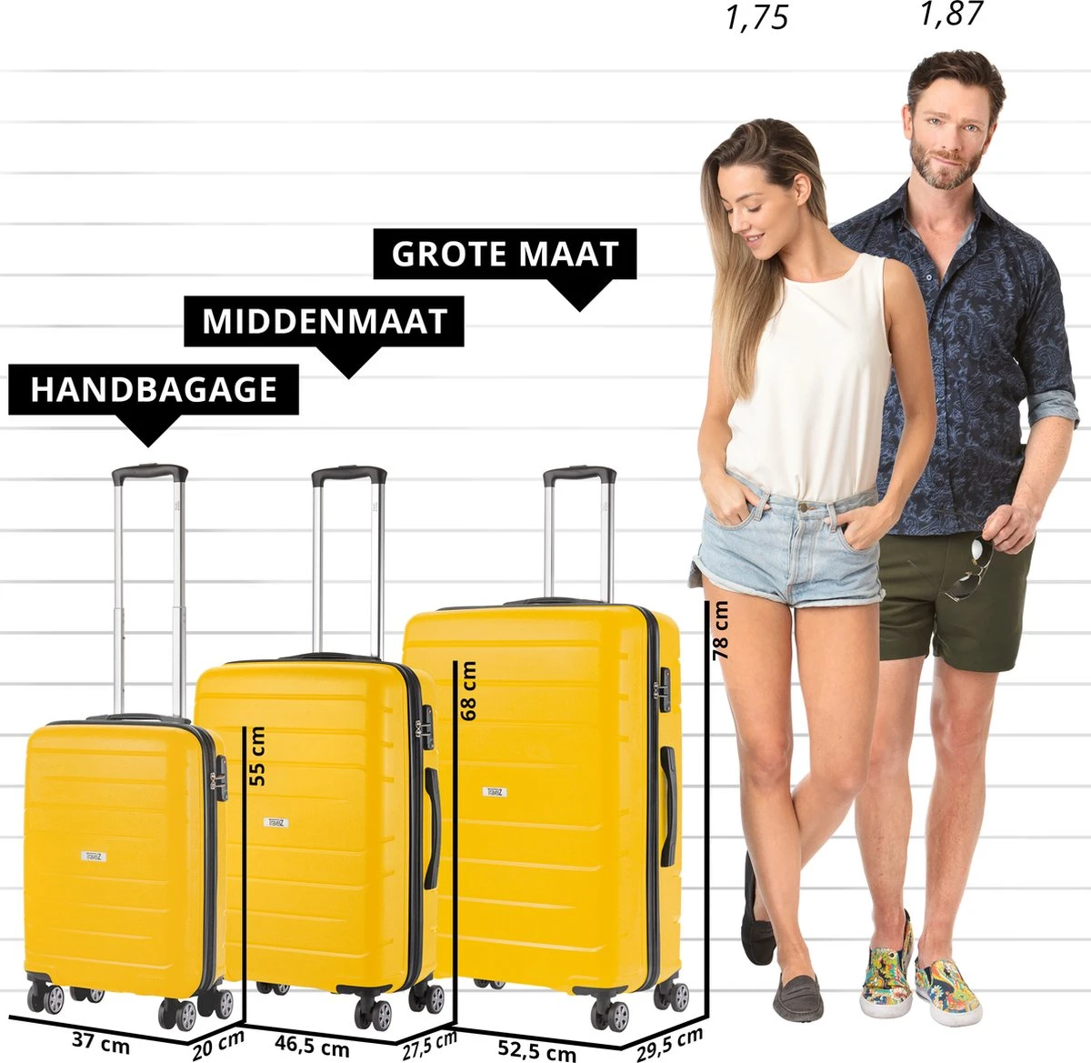 TravelZ Big Bars Kofferset - Trolleyset 3-delig Met TSA-slot - Geel - Afbeelding 3