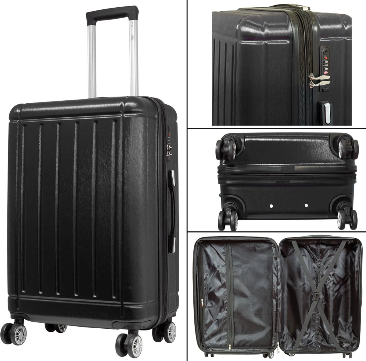 Travelsuitcase - Parma- Ruimbagage Reiskoffer - Polycarbonaat- Zwart - Hoogglans - Maat L / 93 Liter - Afbeelding 4