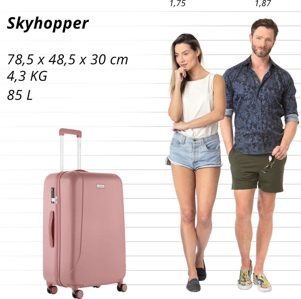 CarryOn Skyhopper Reiskoffer - 78cm TSA Trolley Met OKOBAN - Dubbele Wielen - Old Pink - Afbeelding 3