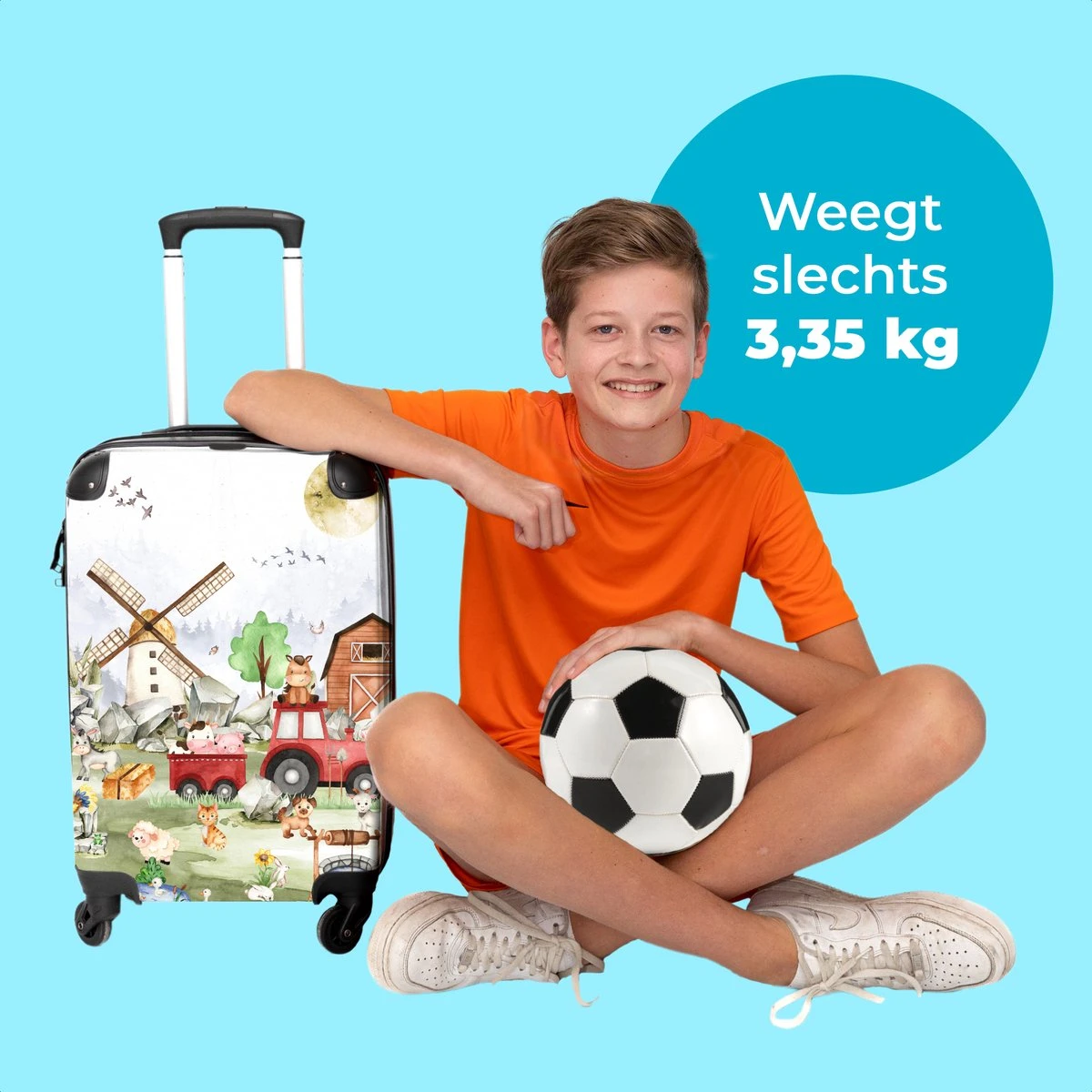 NoBoringSuitcases.com® Koffer Groot - Boerderij - Dieren - Trekker - Jongens - Trolley Koffer Met TSA-slot - Met Wielen - 90 Liter - Reiskoffer - 66 Cm - Afbeelding 2