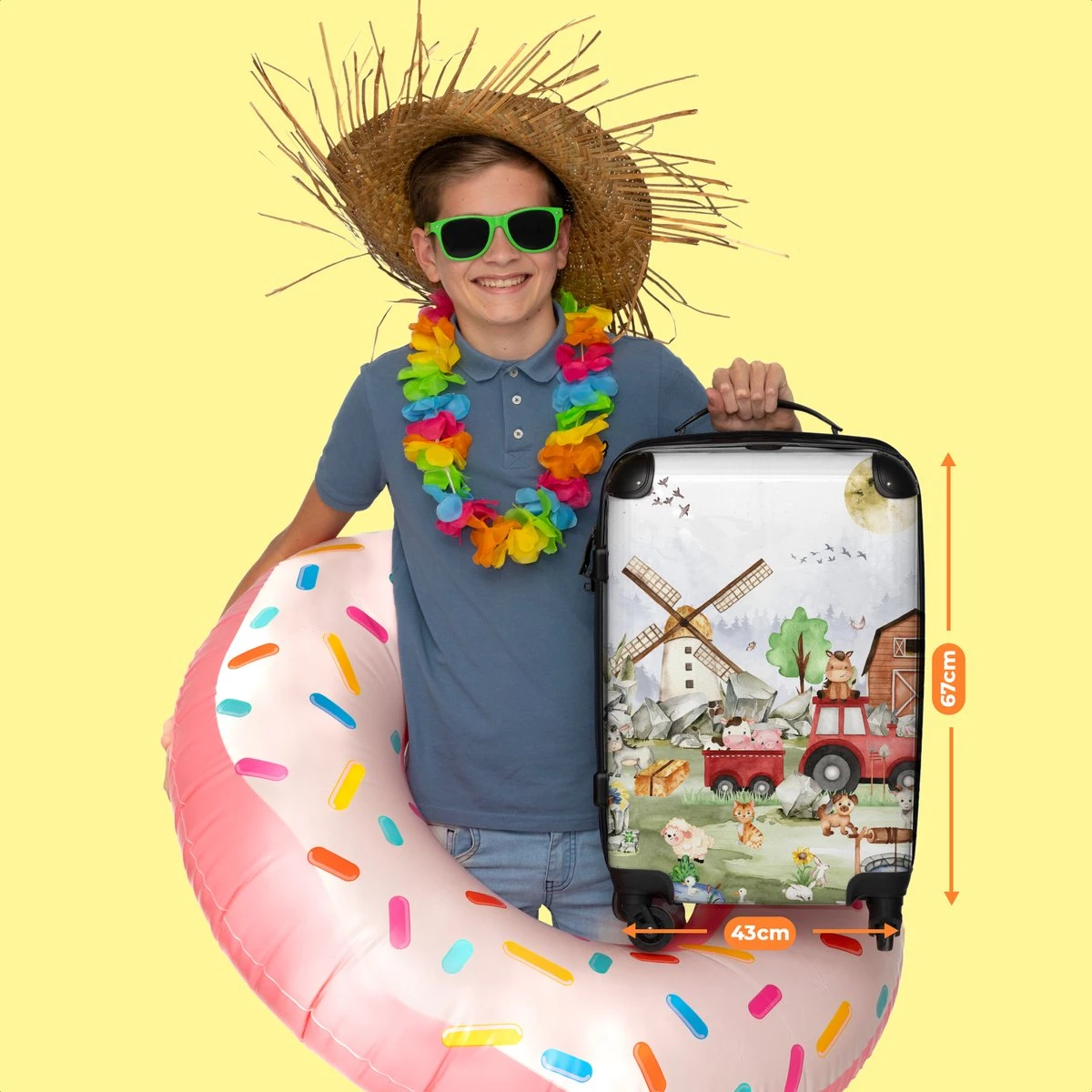 NoBoringSuitcases.com® Koffer Groot - Boerderij - Dieren - Trekker - Jongens - Trolley Koffer Met TSA-slot - Met Wielen - 90 Liter - Reiskoffer - 66 Cm - Afbeelding 6