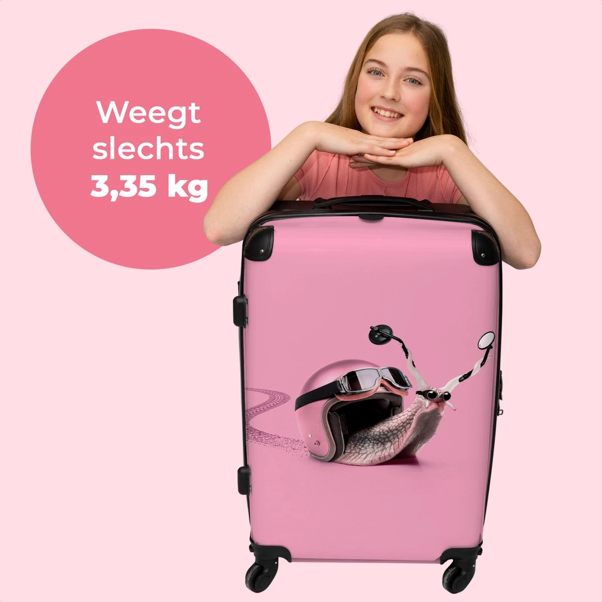 NoBoringSuitcases.com® Koffer Groot - Slak - Roze - Meisjes - Racen - Trolley Koffer Met TSA-slot - Met Wielen - 90 Liter - Reiskoffer - 66 Cm - Afbeelding 2