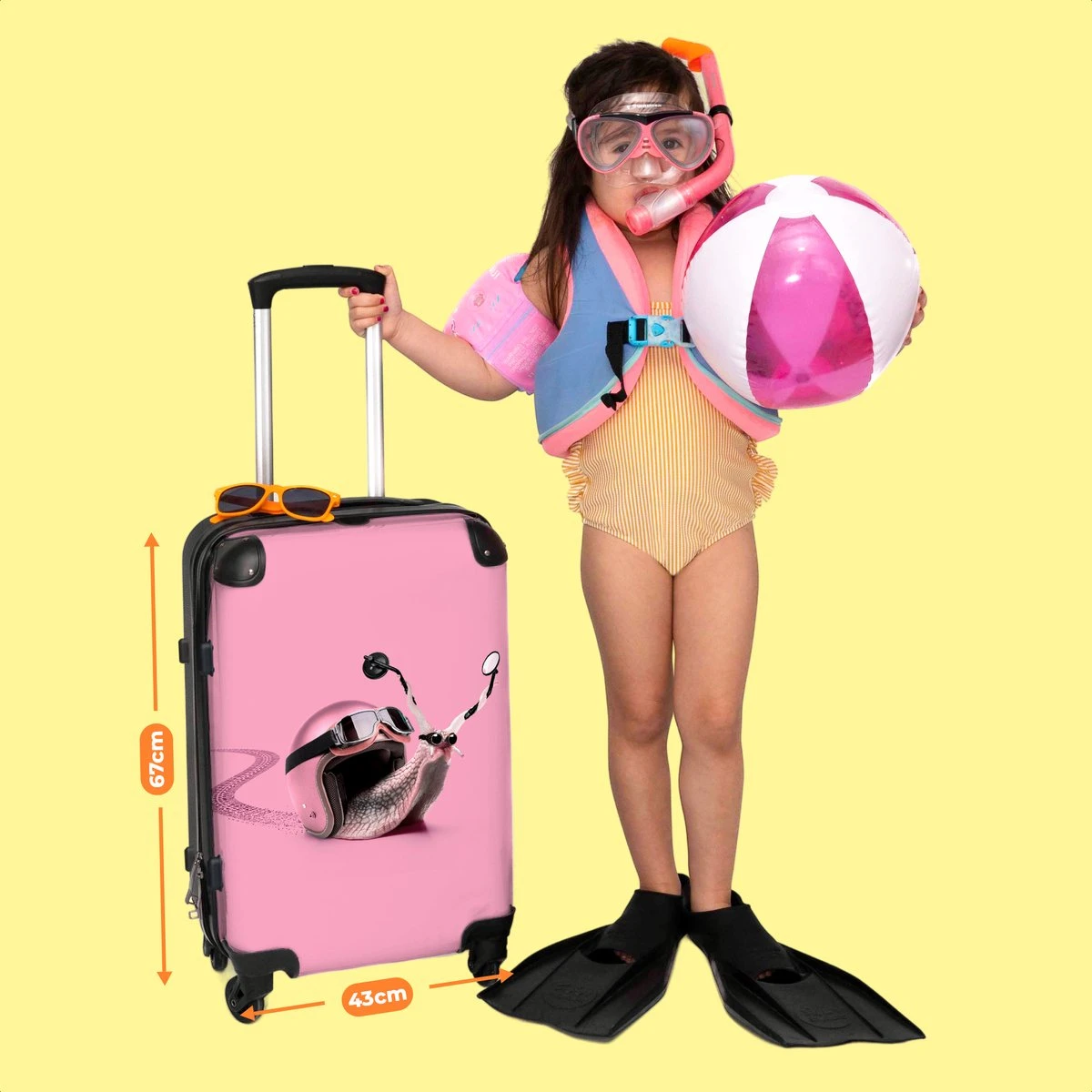 NoBoringSuitcases.com® Koffer Groot - Slak - Roze - Meisjes - Racen - Trolley Koffer Met TSA-slot - Met Wielen - 90 Liter - Reiskoffer - 66 Cm - Afbeelding 6