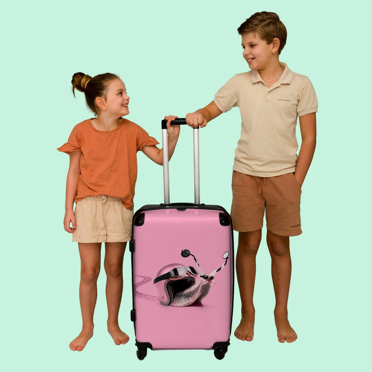 NoBoringSuitcases.com® Koffer Groot - Slak - Roze - Meisjes - Racen - Trolley Koffer Met TSA-slot - Met Wielen - 90 Liter - Reiskoffer - 66 Cm - Afbeelding 7