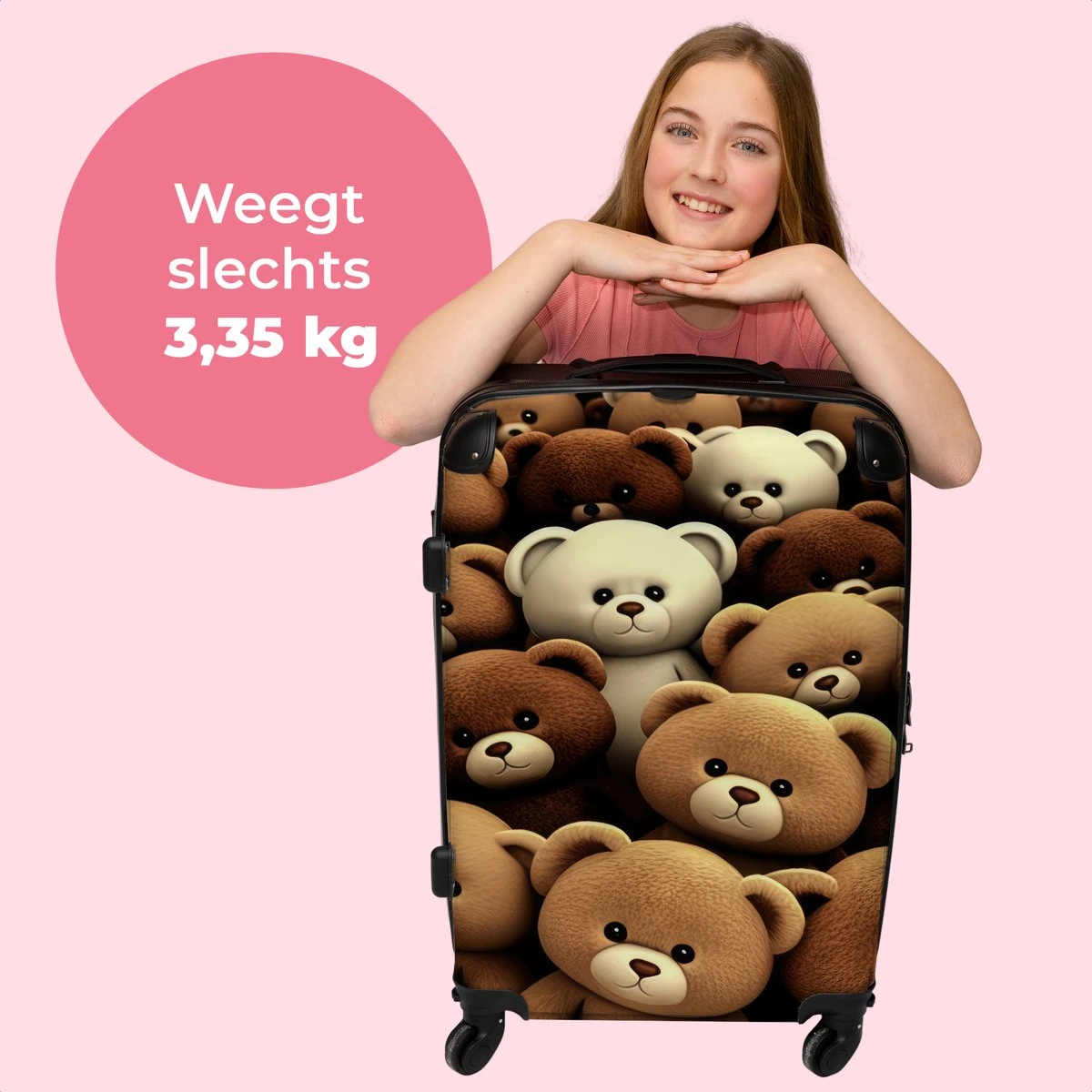 NoBoringSuitcases.com® Koffer Groot - Teddybeer - Knuffel - Bruin - Beer - Trolley Koffer Met TSA-slot - Met Wielen - 90 Liter - Reiskoffer - 66 Cm - Afbeelding 2