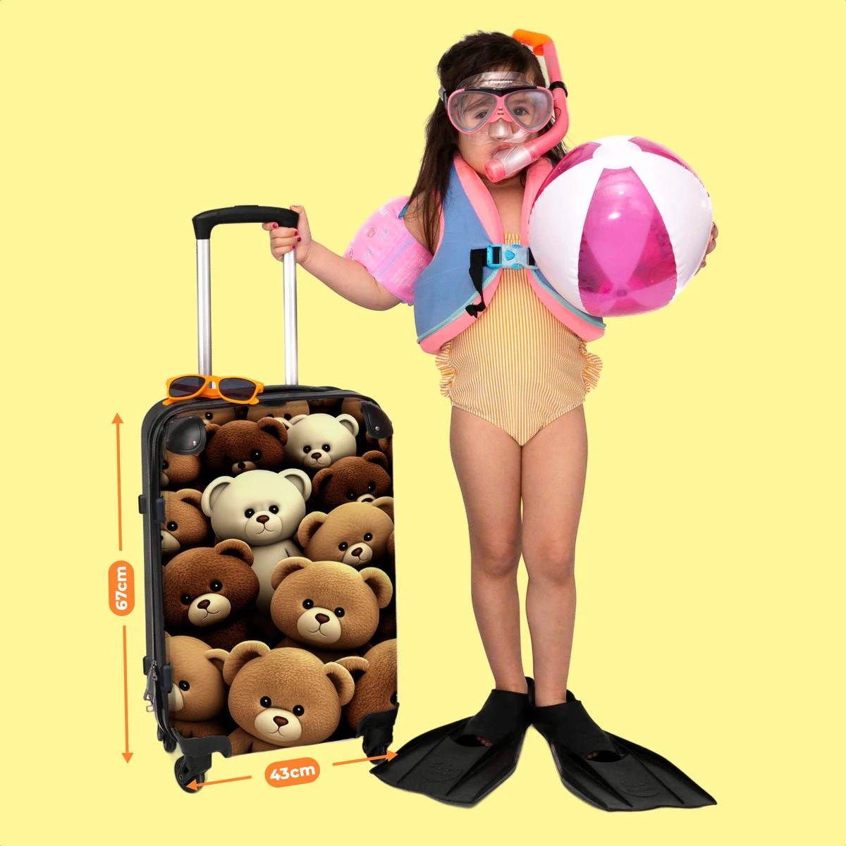 NoBoringSuitcases.com® Koffer Groot - Teddybeer - Knuffel - Bruin - Beer - Trolley Koffer Met TSA-slot - Met Wielen - 90 Liter - Reiskoffer - 66 Cm - Afbeelding 6