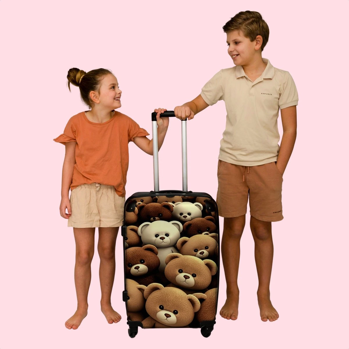 NoBoringSuitcases.com® Koffer Groot - Teddybeer - Knuffel - Bruin - Beer - Trolley Koffer Met TSA-slot - Met Wielen - 90 Liter - Reiskoffer - 66 Cm - Afbeelding 7