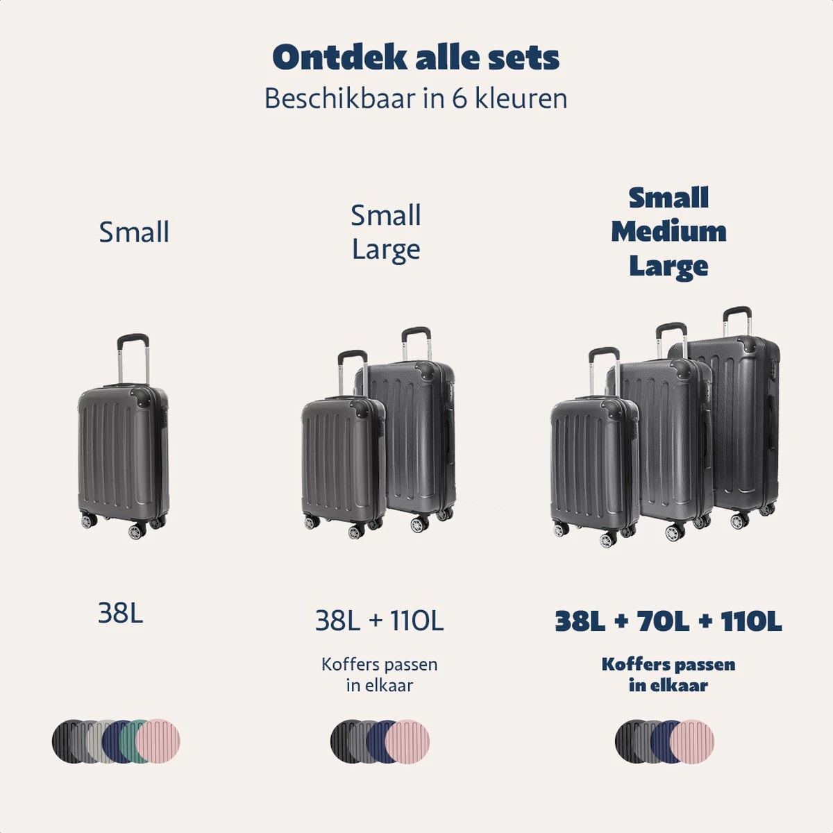 TRVLMORE Kofferset - 3 Delig - 38L (handbagage) + 70L + 110L - Donkergrijs - Afbeelding 11