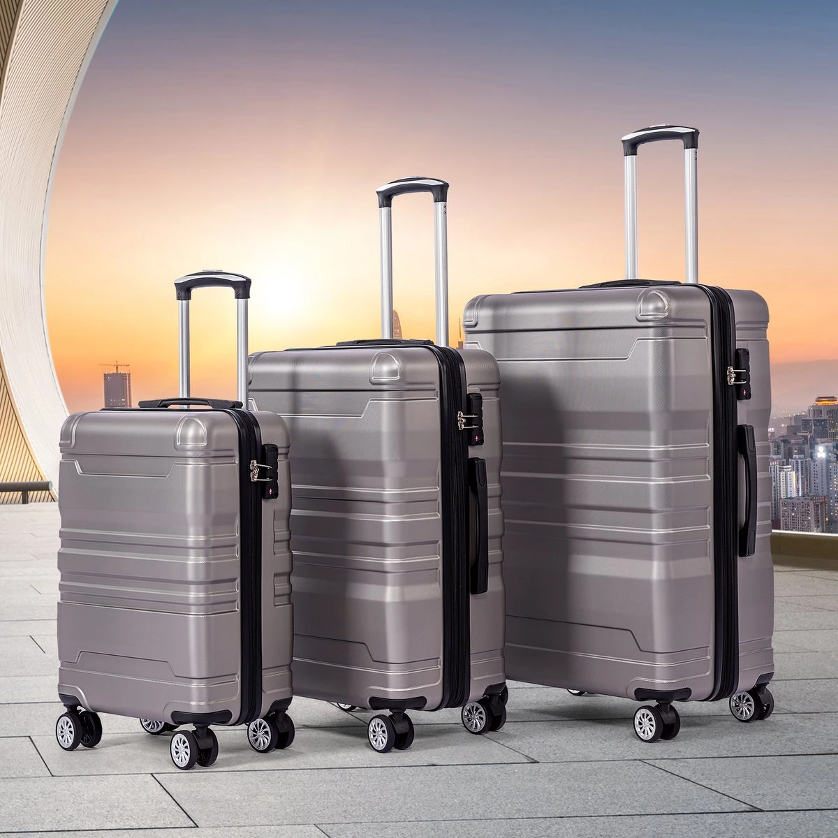 Merax 3-delig Kofferset Met TSA Slot - Trolleyset ABS 40L, 70L & 110 Liter - Grijs - Afbeelding 8