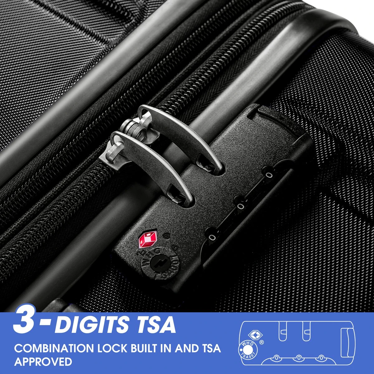 Merax 3-delig Kofferset Met TSA Slot - Trolleyset ABS 40L, 70L & 110 Liter - Zwart - Afbeelding 3