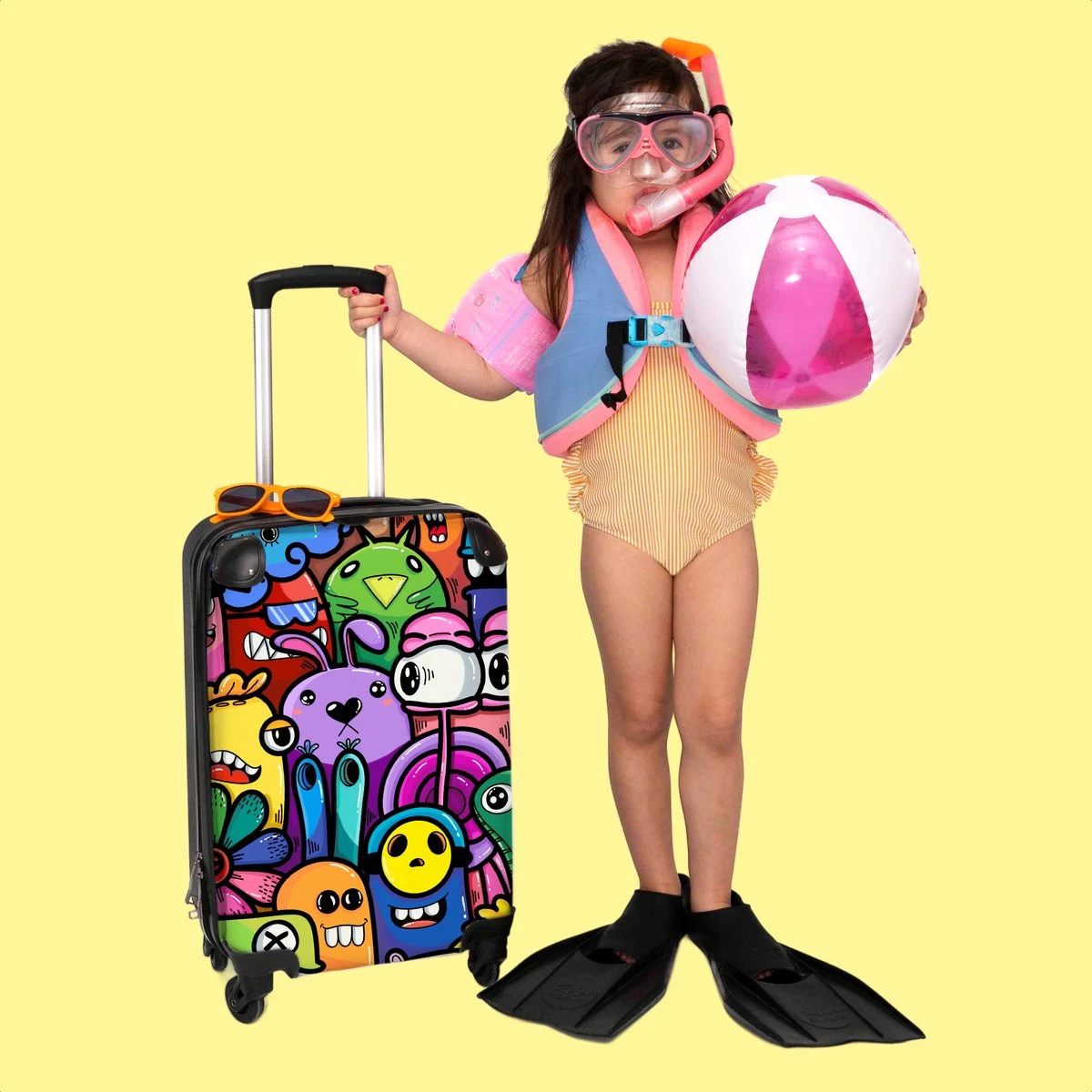 NoBoringSuitcases.com® Koffer - Monster - Bloemen - Regenboog - Design - Grappig - Past Binnen 55x40x20 Cm En 55x35x25 Cm - Handbagage - Trolley - Fotokoffer - Cabin Size - Print - Afbeelding 6