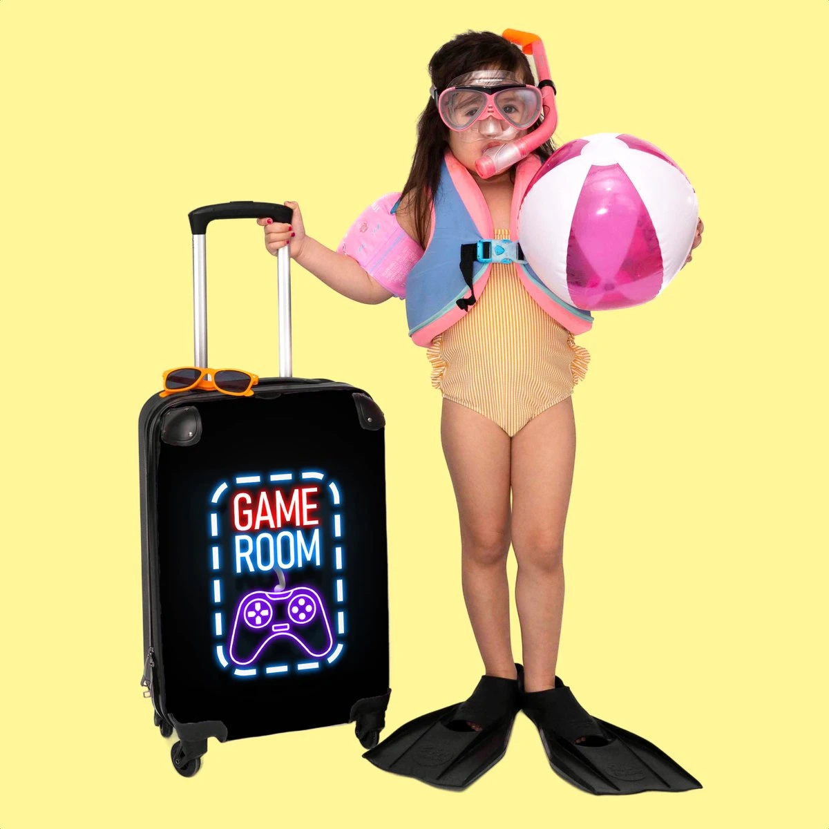 NoBoringSuitcases.com® Koffer - Trolley Op Wieltjes - Neon - Game Room - Tekst - Controller - Zwart - Reiskoffer - Past Binnen 55x40x20 Cm En 55x35x25 Cm - Koffertje - Trolley Handbagage - Afbeelding 6