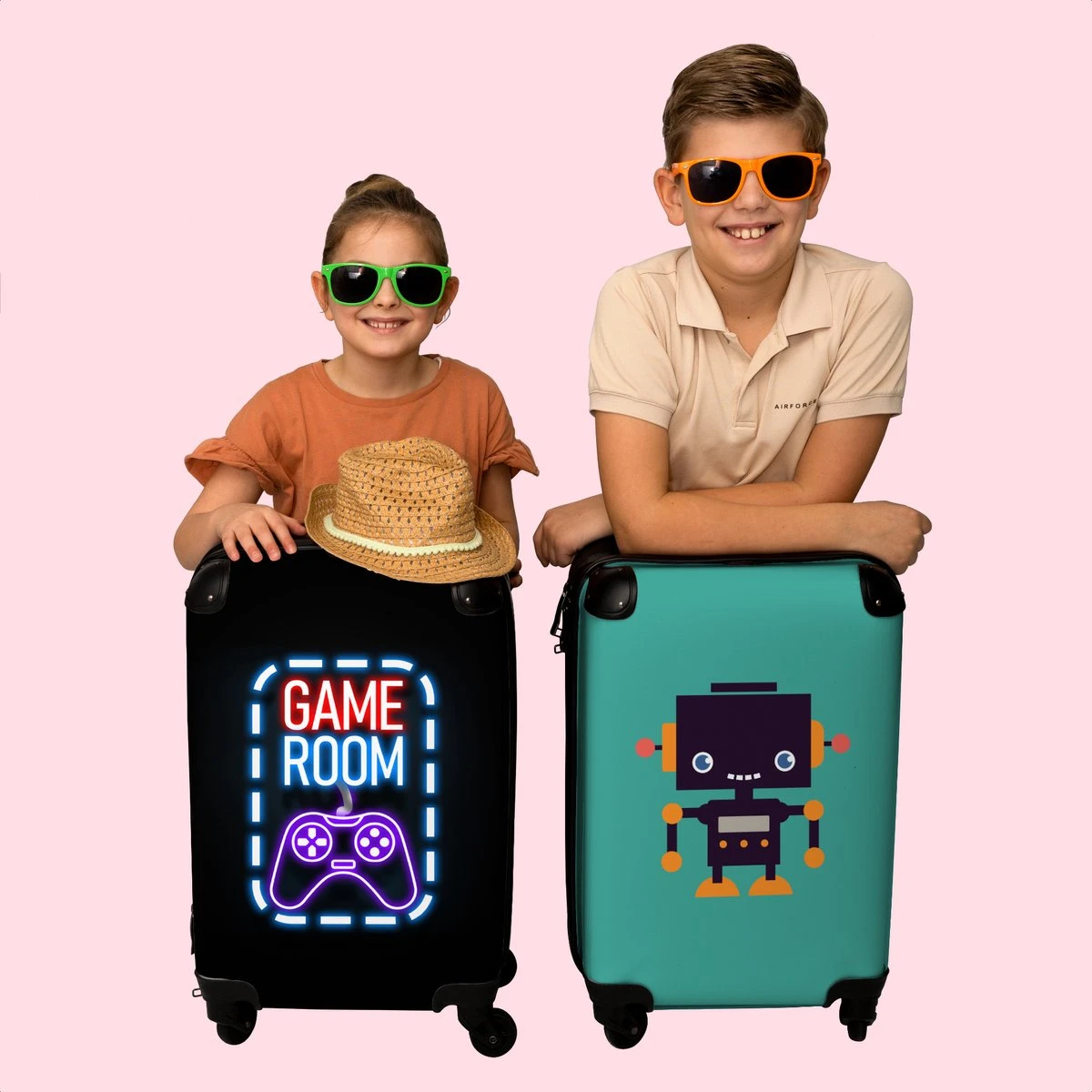 NoBoringSuitcases.com® Koffer - Trolley Op Wieltjes - Neon - Game Room - Tekst - Controller - Zwart - Reiskoffer - Past Binnen 55x40x20 Cm En 55x35x25 Cm - Koffertje - Trolley Handbagage - Afbeelding 7