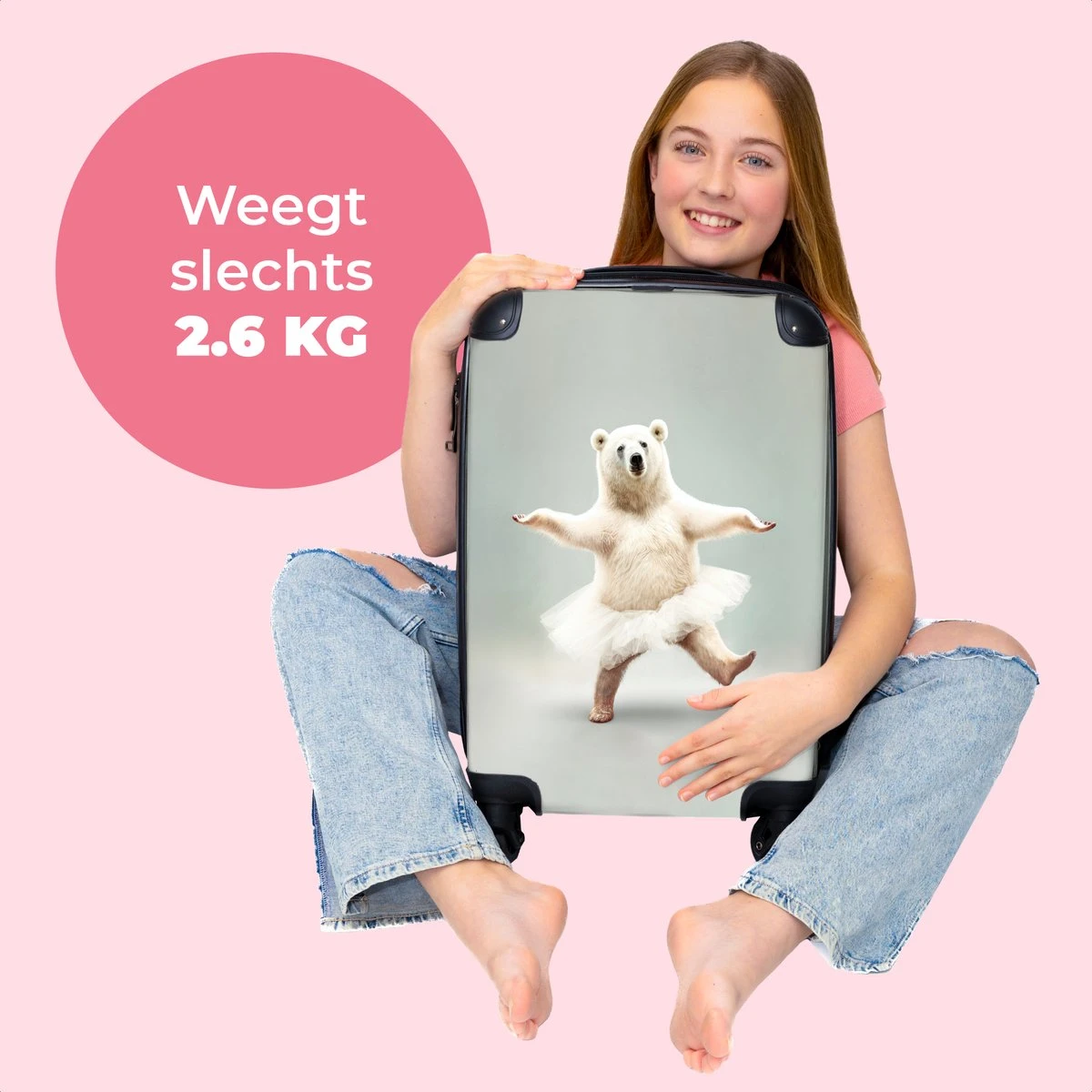 NoBoringSuitcases.com® Koffer - IJsbeer - Rok - Wit - Portret - Dieren - Trolley Op Wieltjes - Reiskoffer - Past Binnen 55x40x20 Cm En 55x35x25 Cm - Fotokoffer - Afbeelding 2