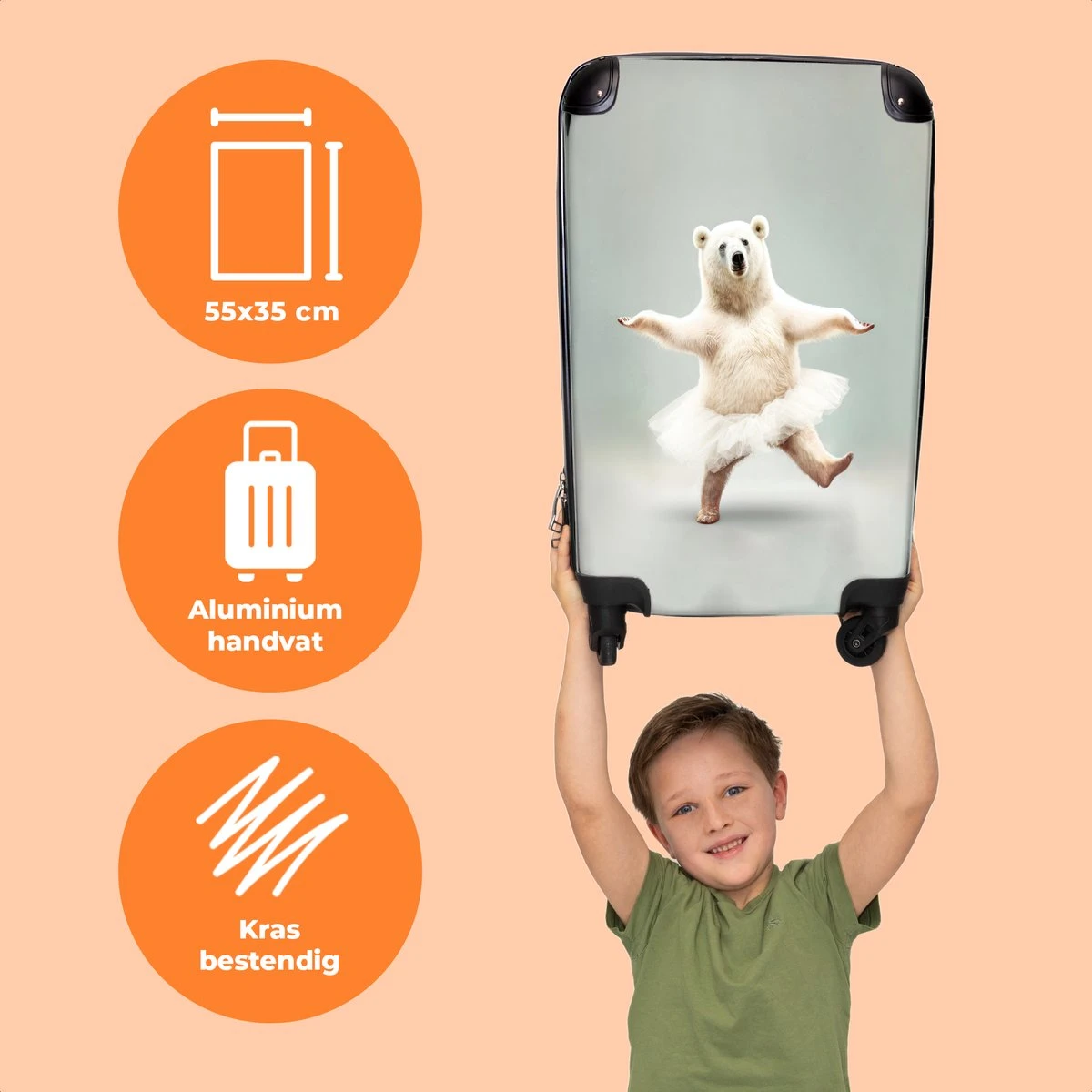 NoBoringSuitcases.com® Koffer - IJsbeer - Rok - Wit - Portret - Dieren - Trolley Op Wieltjes - Reiskoffer - Past Binnen 55x40x20 Cm En 55x35x25 Cm - Fotokoffer - Afbeelding 3