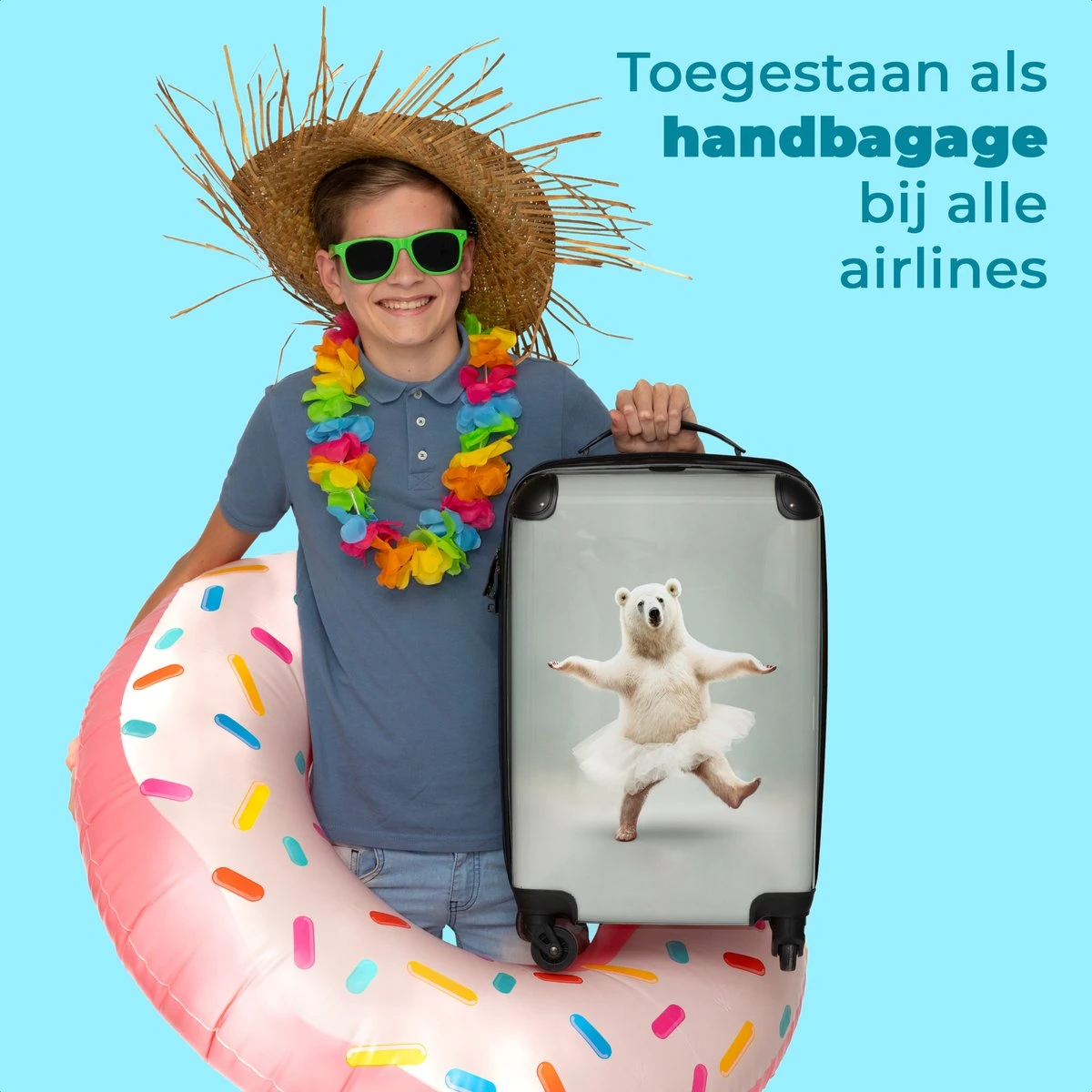 NoBoringSuitcases.com® Koffer - IJsbeer - Rok - Wit - Portret - Dieren - Trolley Op Wieltjes - Reiskoffer - Past Binnen 55x40x20 Cm En 55x35x25 Cm - Fotokoffer - Afbeelding 5