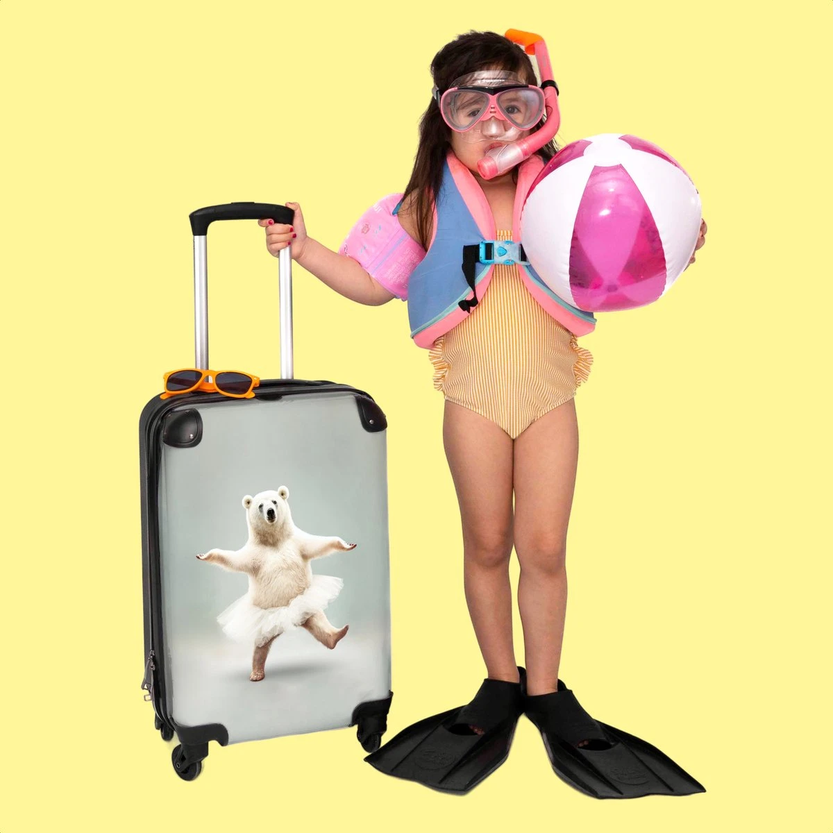 NoBoringSuitcases.com® Koffer - IJsbeer - Rok - Wit - Portret - Dieren - Trolley Op Wieltjes - Reiskoffer - Past Binnen 55x40x20 Cm En 55x35x25 Cm - Fotokoffer - Afbeelding 6