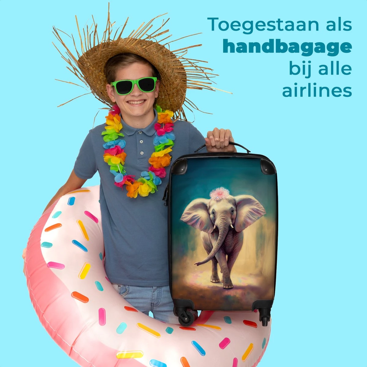 NoBoringSuitcases.com® Koffer - Handbagage Trolley - Olifant - Verf - Bloemen - Portret - Abstract - Reiskoffer Met Wielen - Past Binnen 55x40x20 Cm En 55x35x25 Cm - Koffertje - Fotokoffer - Afbeelding 5