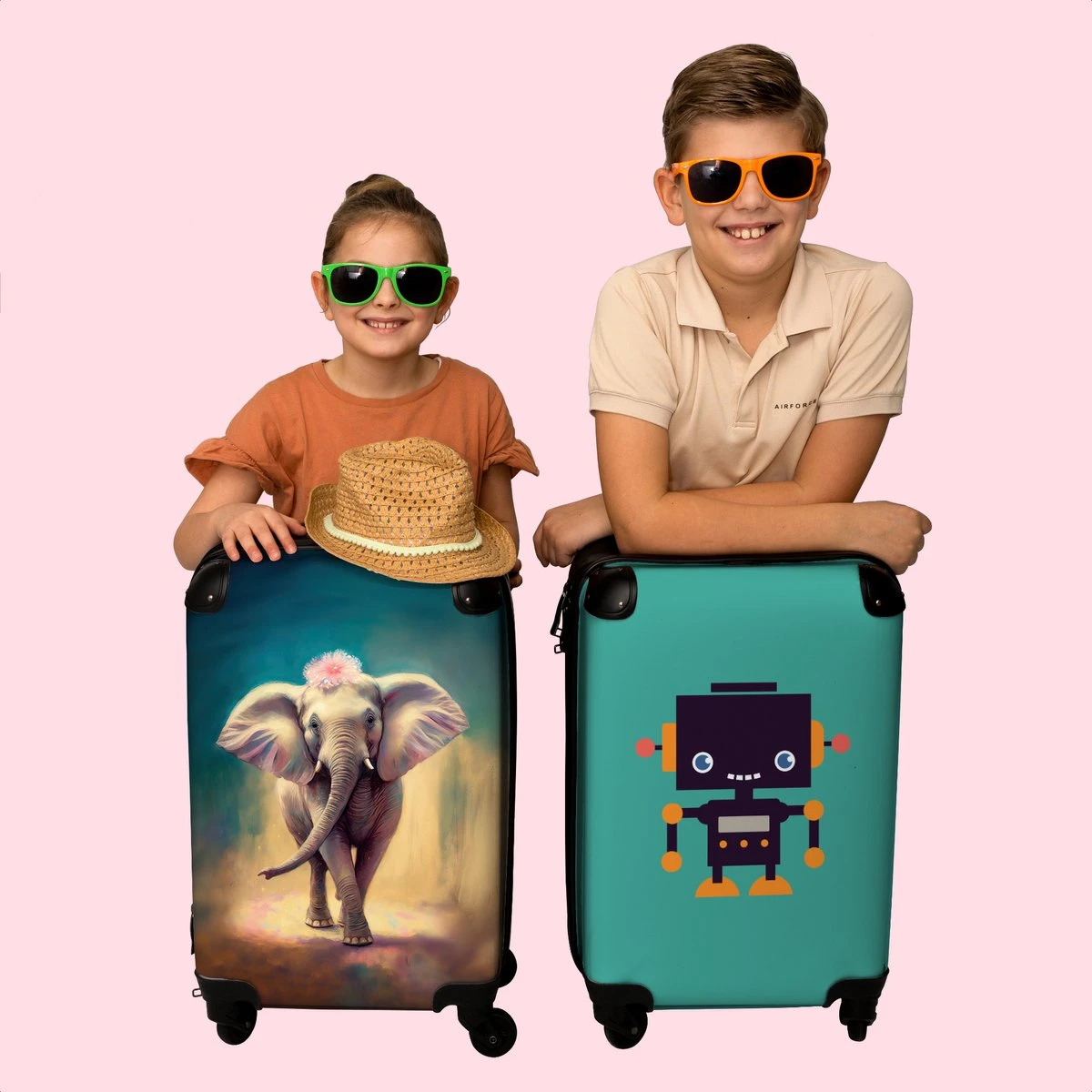 NoBoringSuitcases.com® Koffer - Handbagage Trolley - Olifant - Verf - Bloemen - Portret - Abstract - Reiskoffer Met Wielen - Past Binnen 55x40x20 Cm En 55x35x25 Cm - Koffertje - Fotokoffer - Afbeelding 7