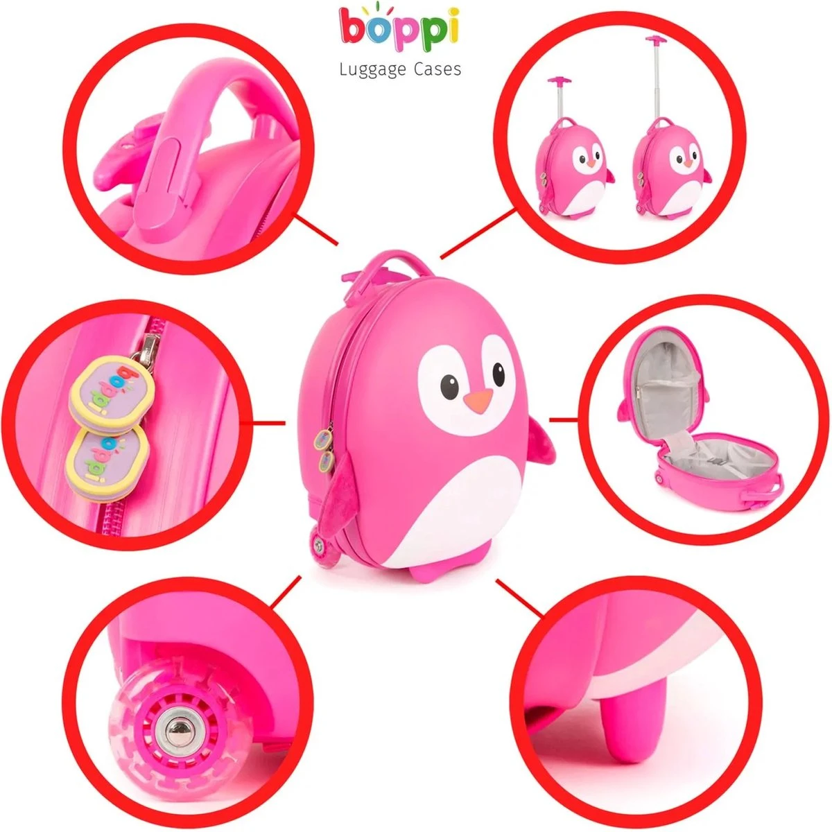 Boppi - Kindertrolley - Pinguïn (roze) - Handbagage - Lichtgewicht - Duurzaam - 17L - Afbeelding 6