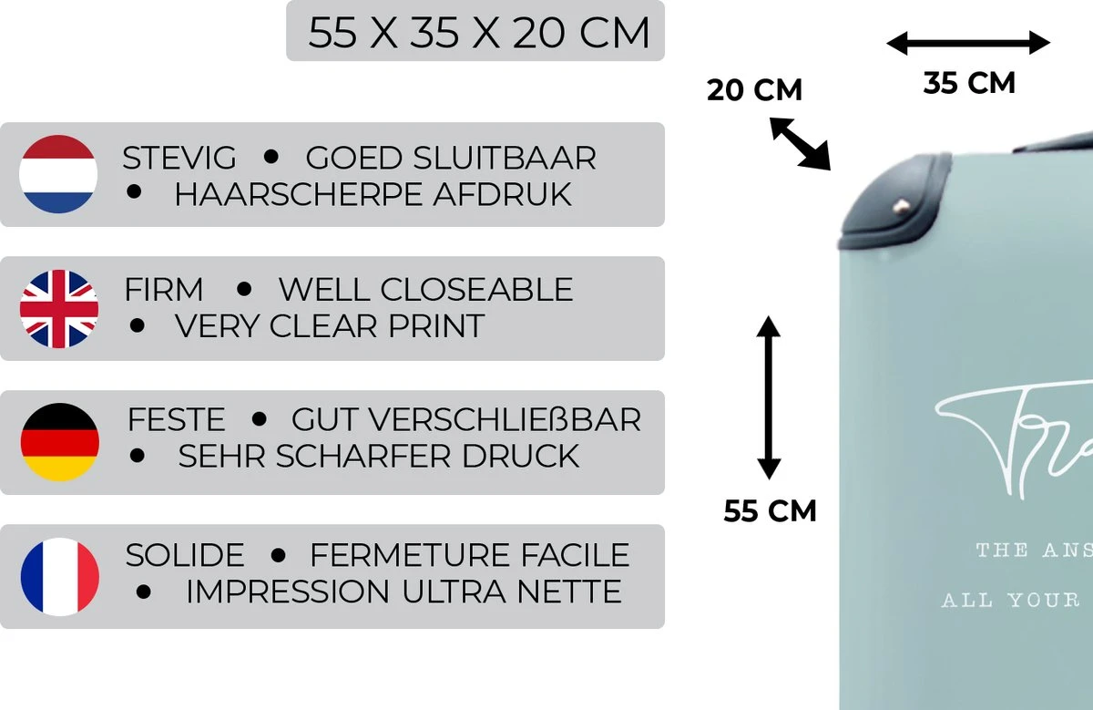 MuchoWow® Koffer - Spreuken - Quotes - The Answer To All Your Problems - Travel - Reizen - Past Binnen 55x40x20 Cm En 55x35x25 Cm - Handbagage - Trolley - Fotokoffer - Cabin Size - Print - Afbeelding 3