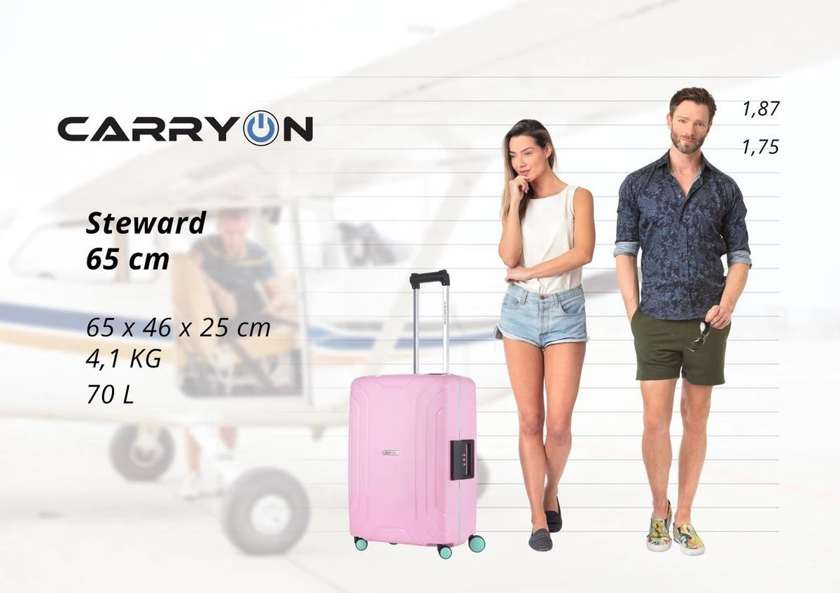 CarryOn Steward TSA Reiskoffer - 65cm Trolley Met Kliksloten - Dubbele Wielen - Roze - Afbeelding 7