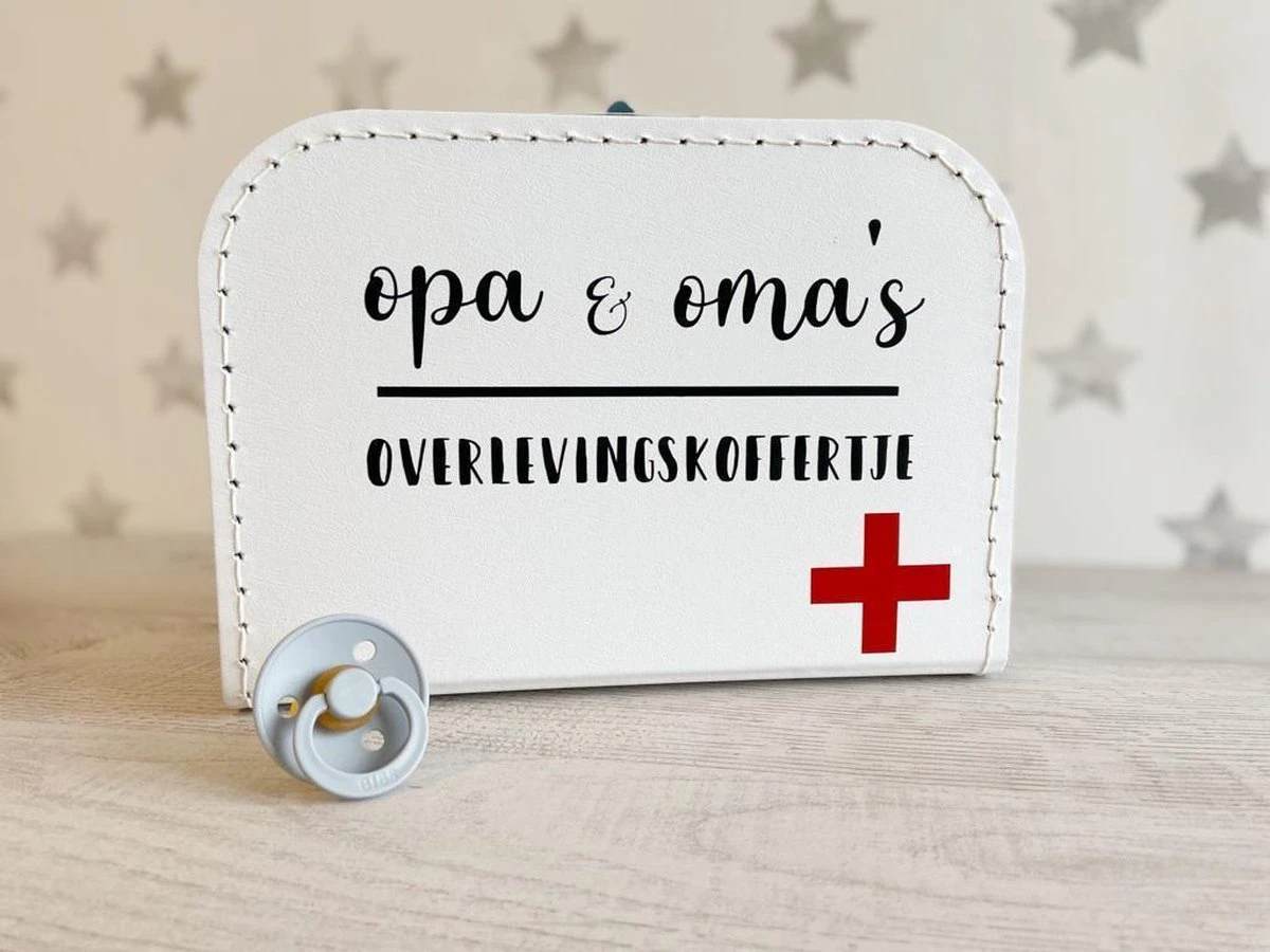 Kinder Koffertje | Opa & Oma Overlevingskoffertje | Logeerkoffer | Kraamcadeau | Baby | Wit | Kinderkoffer