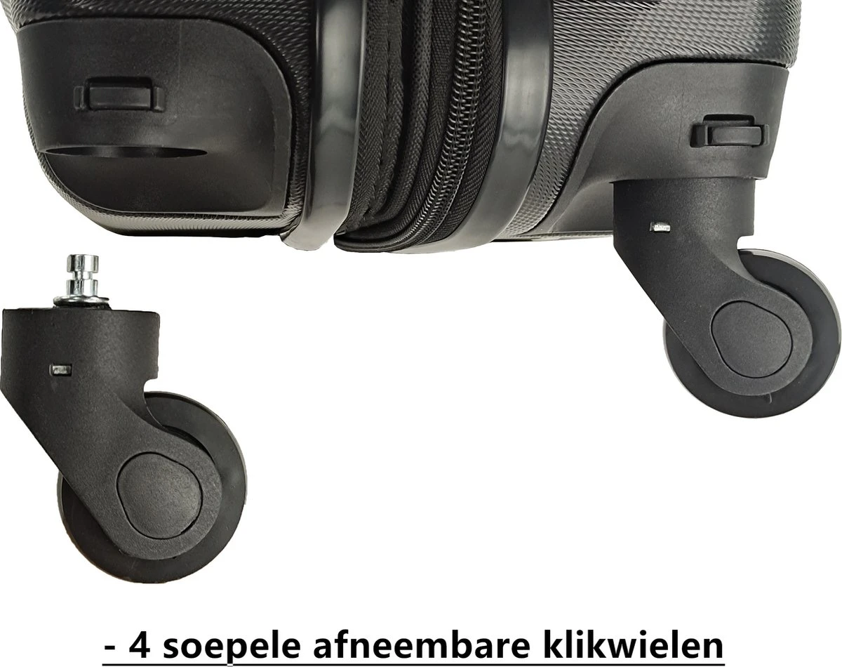 SB Travelbags Handbagage Koffer 51cm 4 Wielen Trolley - Zwart - Afbeelding 6
