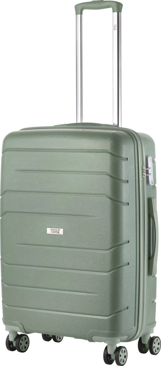 TravelZ Big Bars Reiskoffer 68 Cm Met Dubbele Wielen - Trolley Koffer Met TSA-slot - Olijf