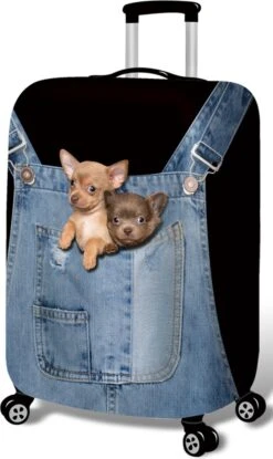 Kofferhoes Met 3d Print Chihuahua In Jeans - Maat L - Voor Hoogte 65 Tot 70 Cm