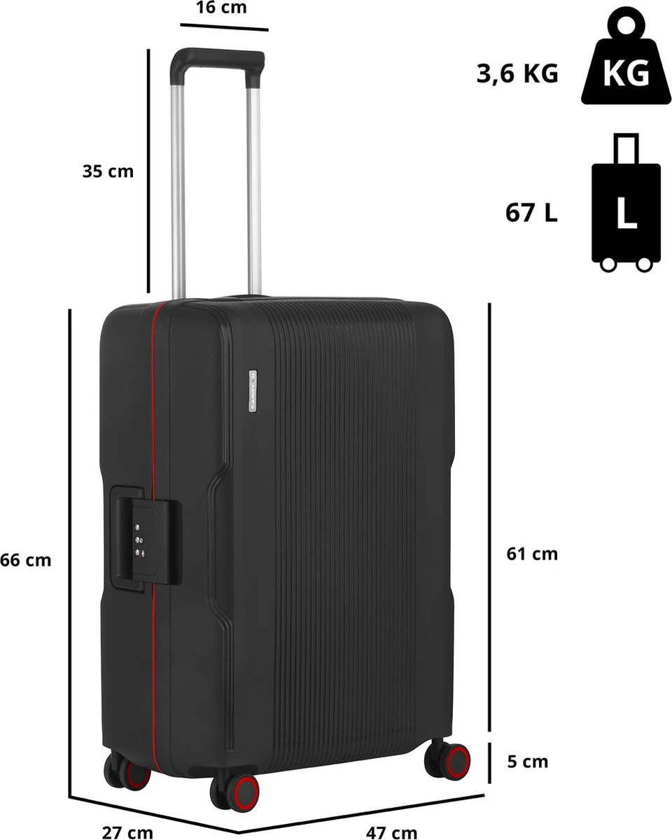 CarryOn Protector Luxe Reiskoffer - Trolley 66cm Met TSA-klikslot En OKOBAN - Ultrasterk - Zwart - Afbeelding 2