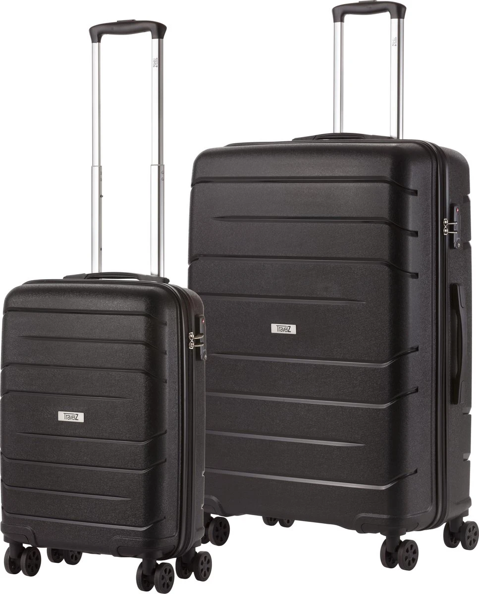TravelZ Big Bars Kofferset - Trolleyset TSA 2-delig - Handbagage En Groot - Zwart - Afbeelding 7
