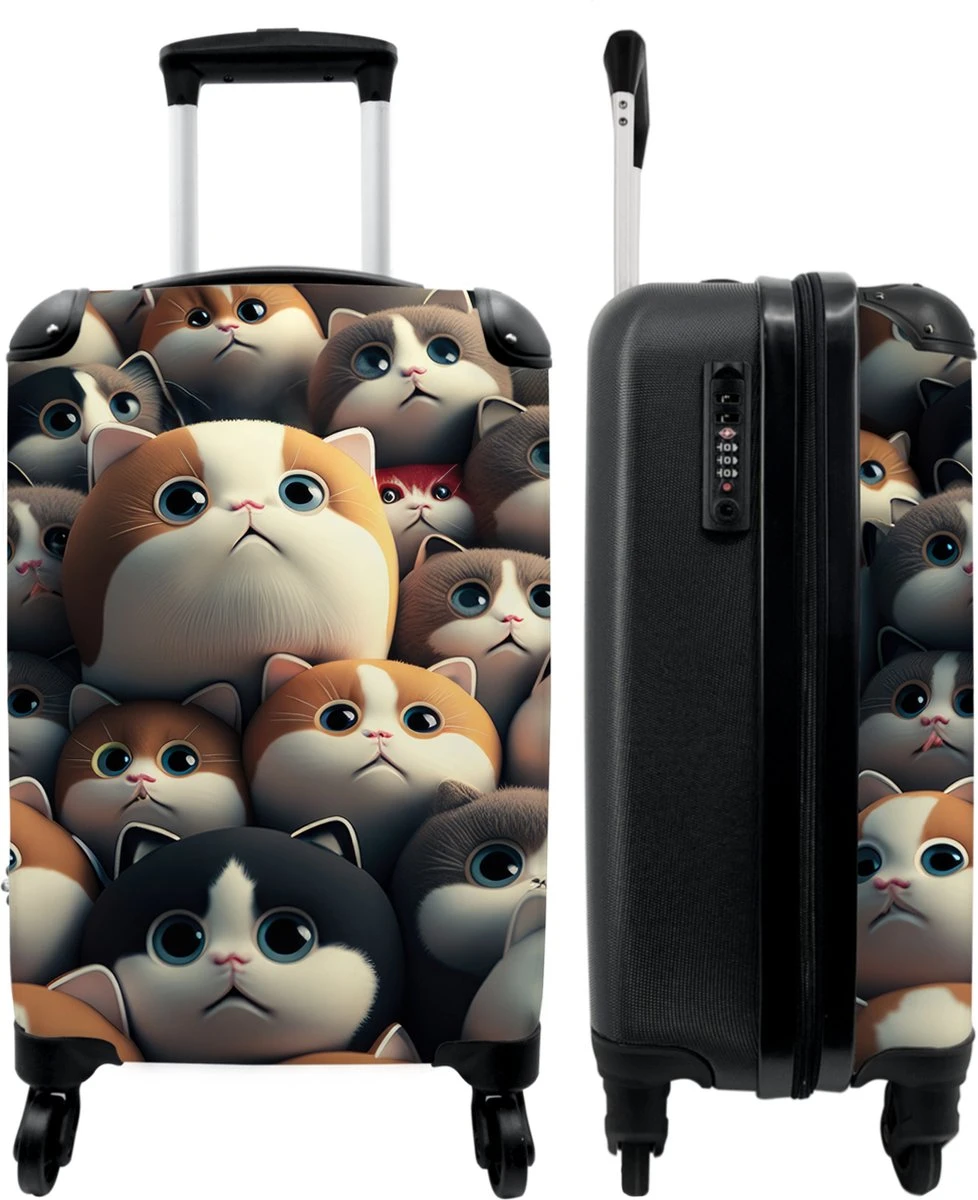 NoBoringSuitcases.com® Koffer - Handbagagekoffer - Kat - Dieren - Poes - Patronen - Trolley Op Wieltjes - Past Binnen 55x40x20 Cm En 55x35x25 Cm - Reiskoffers