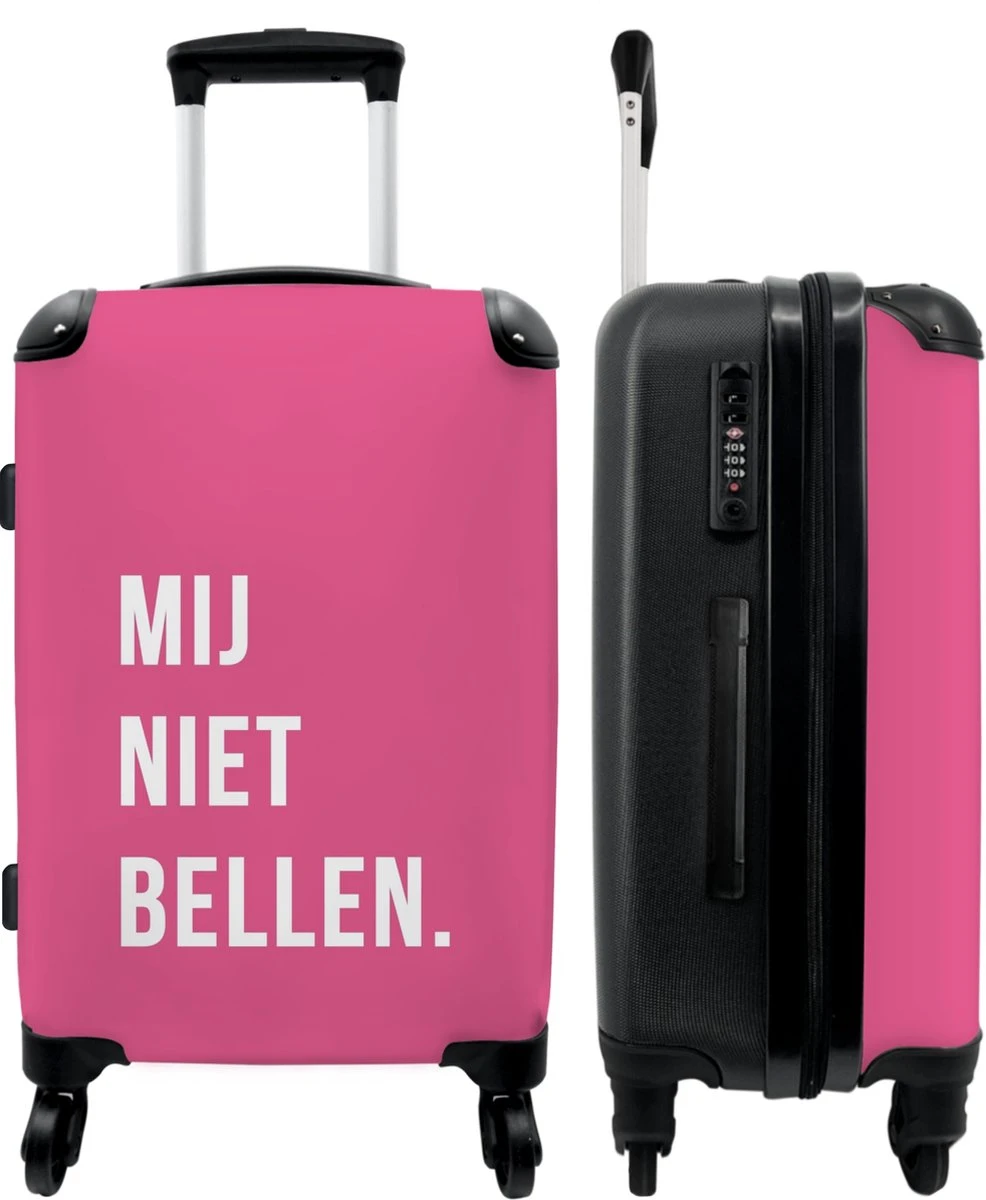 NoBoringSuitcases.com® Koffer Groot - Quotes - Spreuken - Mij Niet Bellen. - Roze - Wit - Trolley Koffer Met TSA-slot - Met Wielen - 90 Liter - Reiskoffer - 66 Cm