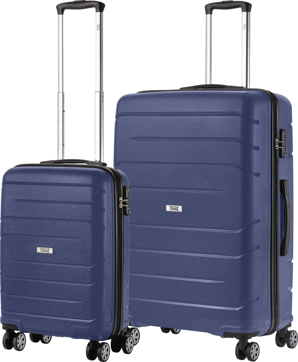 TravelZ Big Bars Kofferset - Trolleyset TSA 2-delig - Handbagage En Groot - Blauw